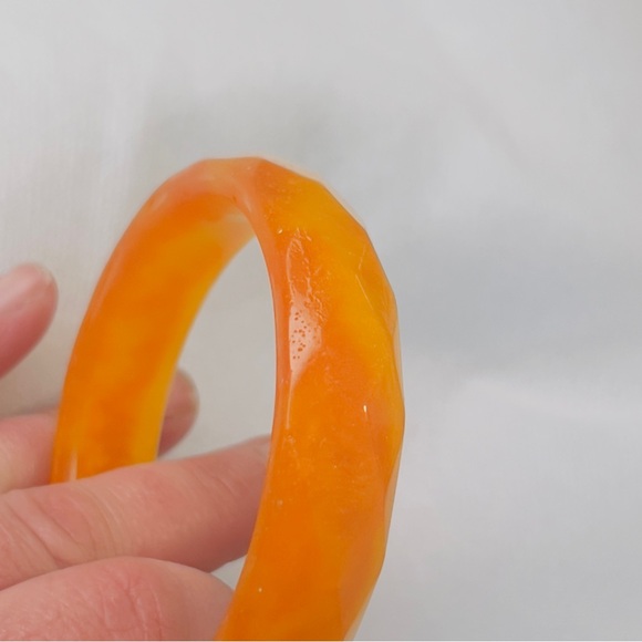 Diamond Faceted Golden Yellow Orange Cheerful Bangle Bracelet Handcrafted Resin - Picture 4 of 8